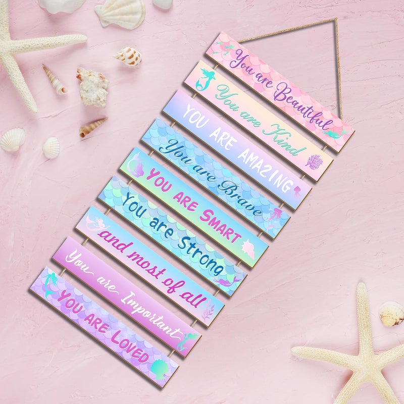 UBTKEY Mermaid Room Decor Set - 9 Pieces, Princess Bedroom Wall Decor, Inspirational Hanging Plaques for Kids & Nursery - Image 4